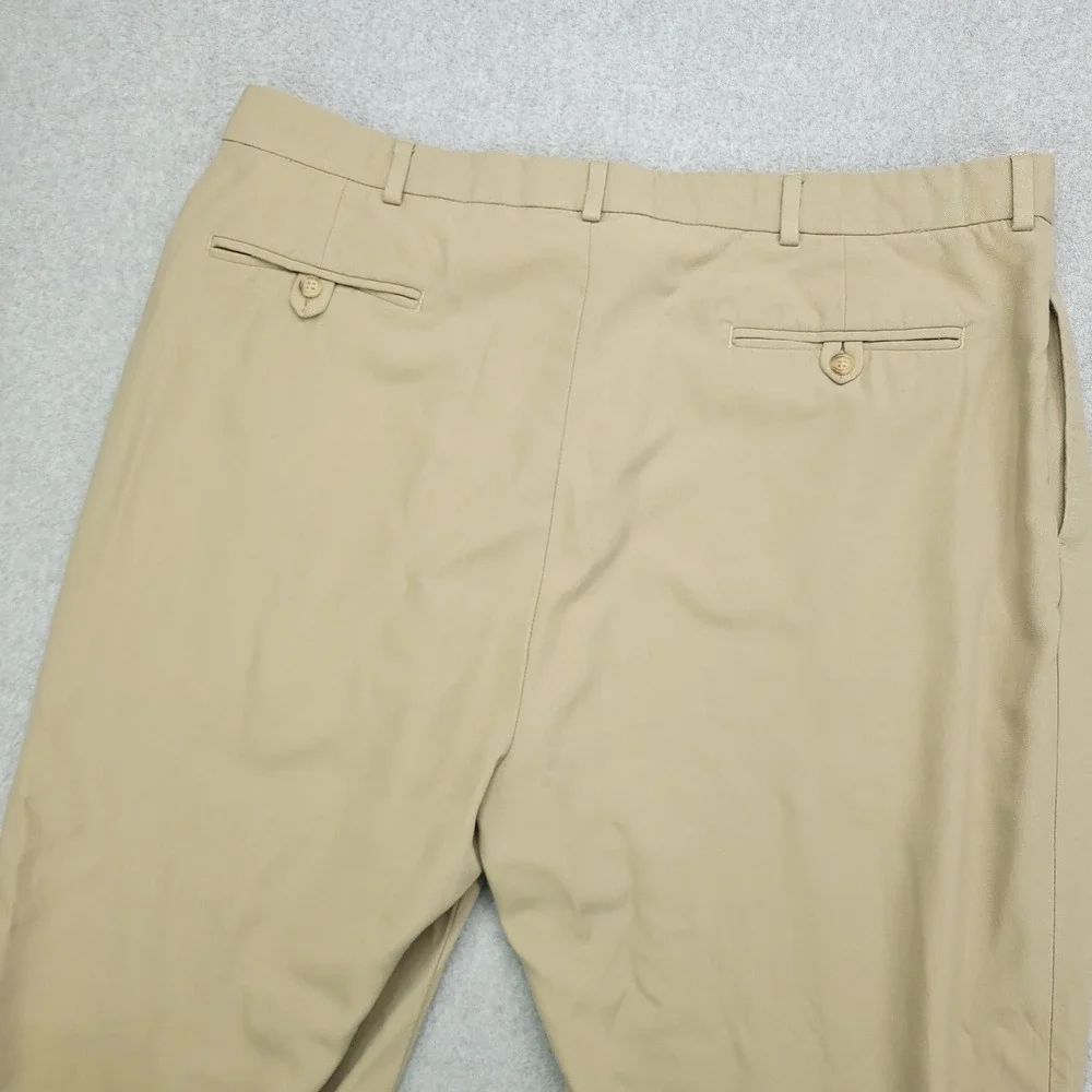Polo Ralph Lauren Mens Khaki Pleated Dress Pants Trousers Size 42x30 Poly Tencel